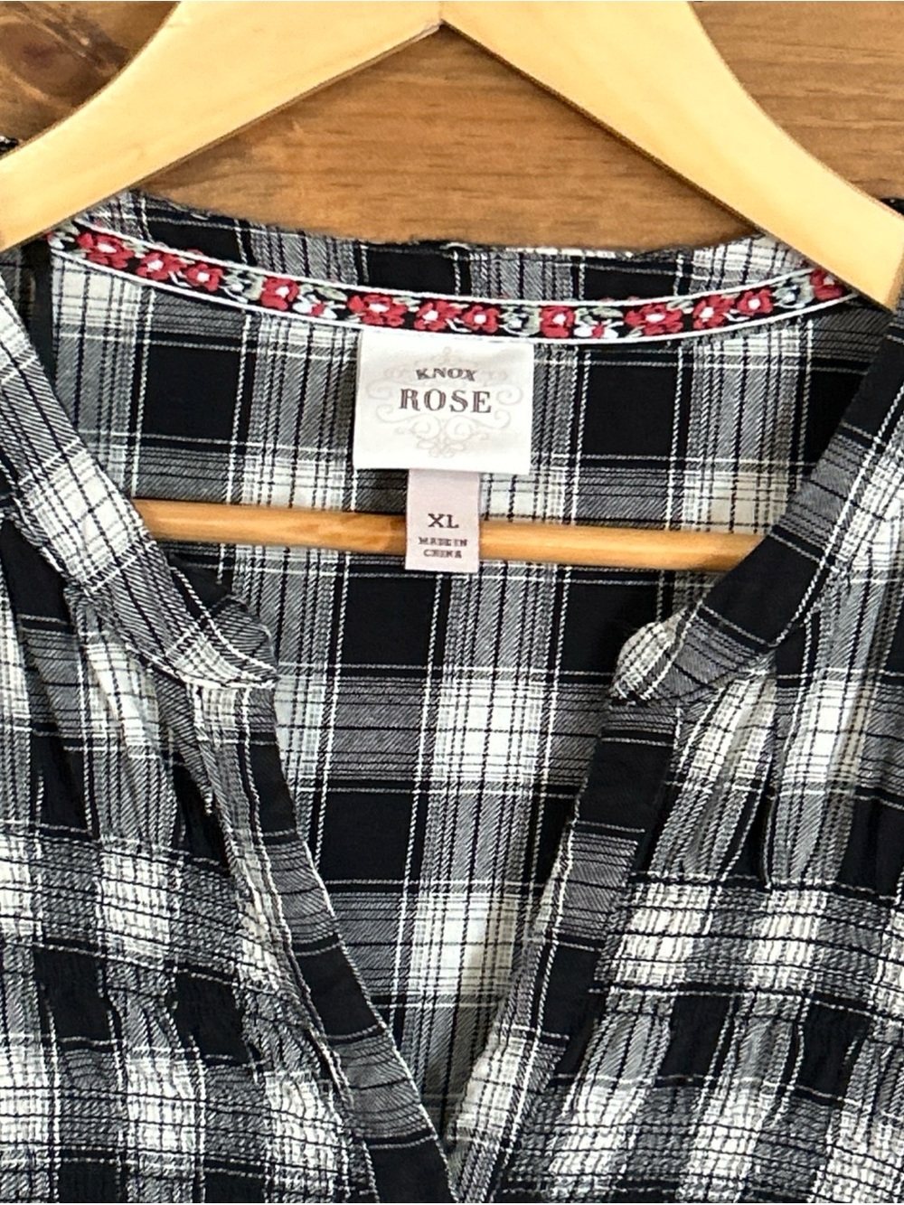 Knox Rose Plaid V-Neck Long Sleeve Button Down Flare Sleeve Comfy Dress Size XL - Picture 3 of 10